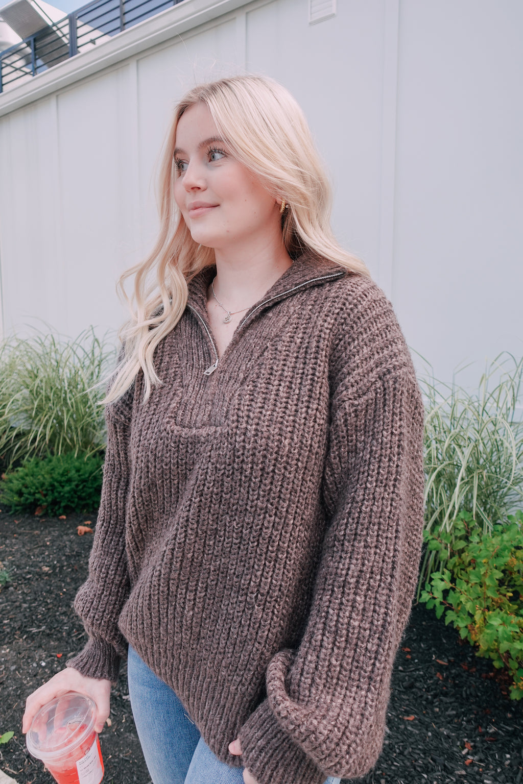 Warm Me Up Half Zip Brown