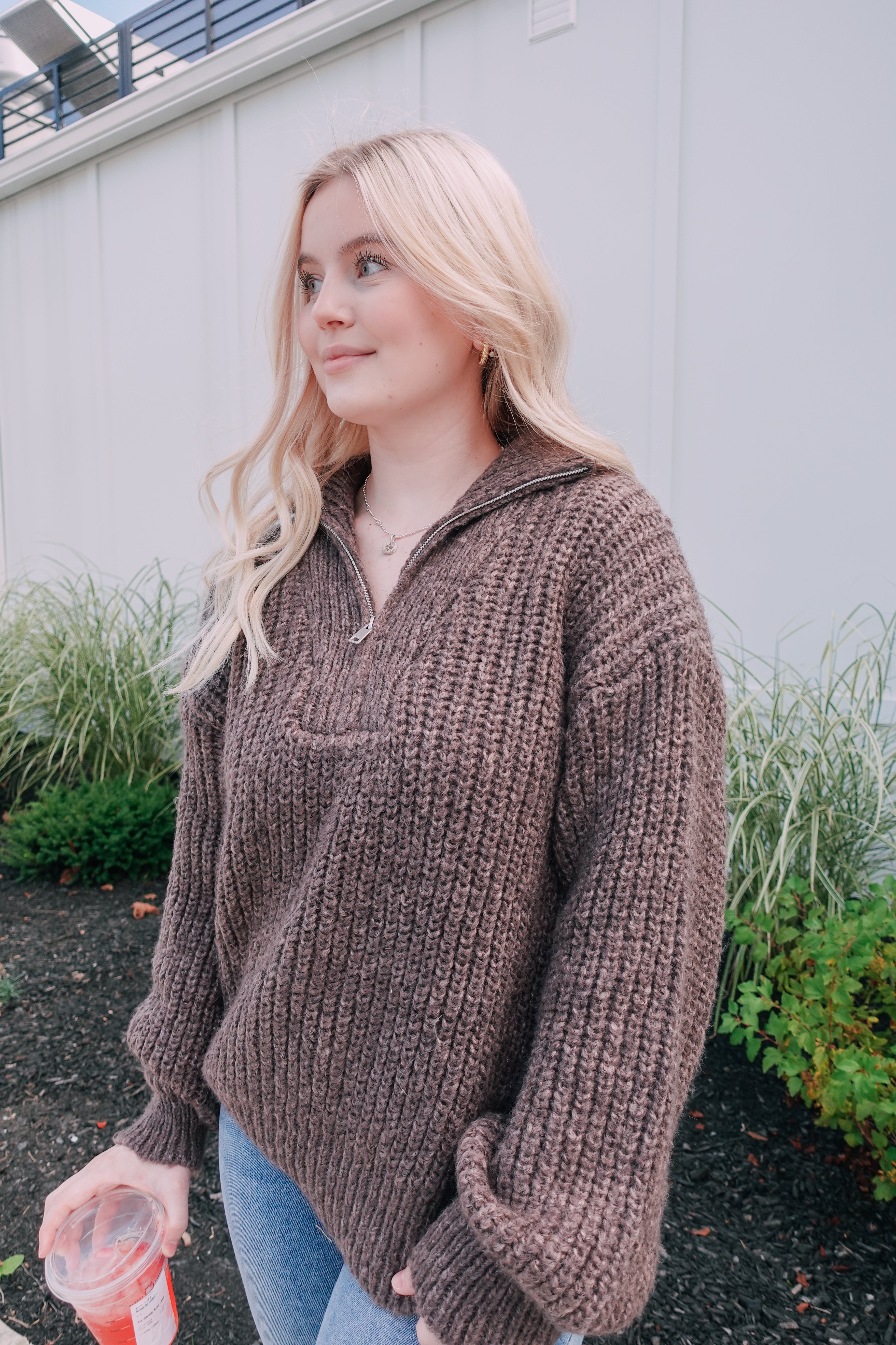 Warm Me Up Half Zip Brown