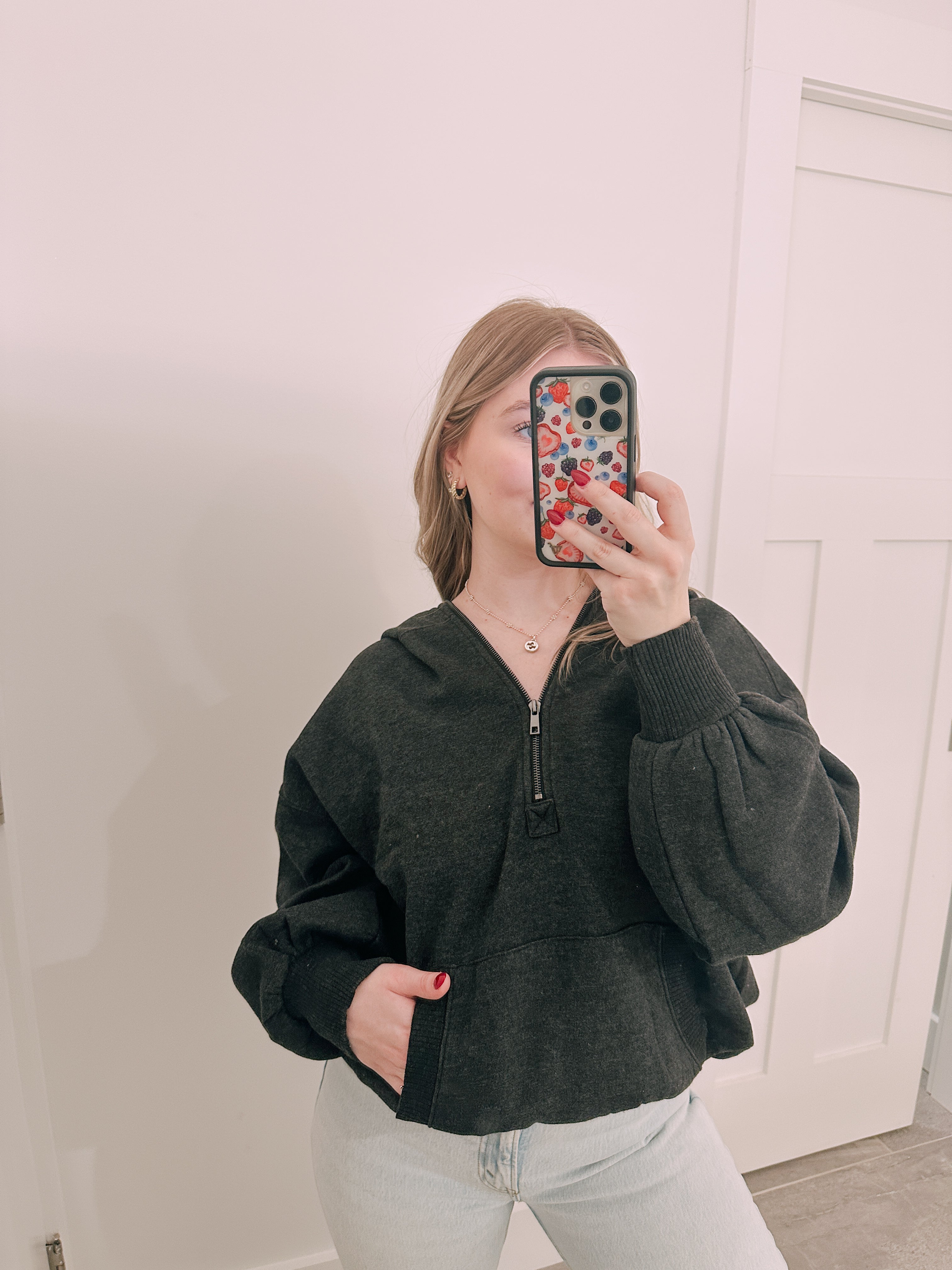 Oak Mineral Wash Black Half Zip