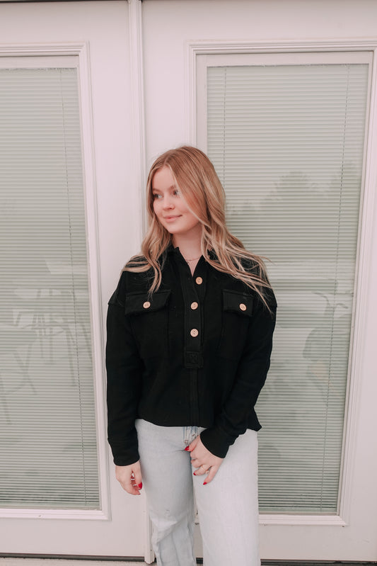 Sophie Collared Button Sweater Black