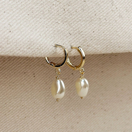 Baroque Pearl Huggie Earrings