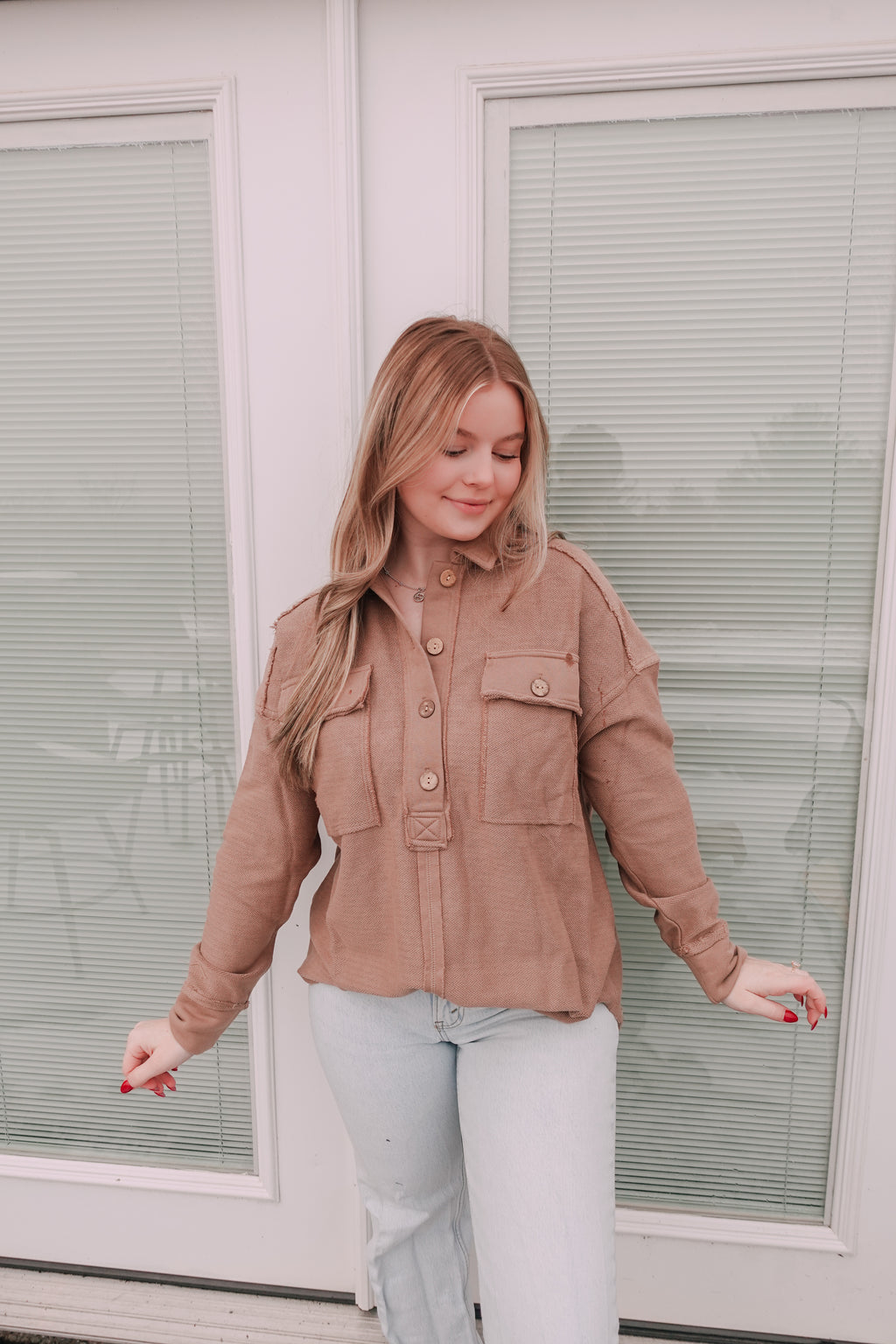 Sophie Collared Button Sweater Taupe