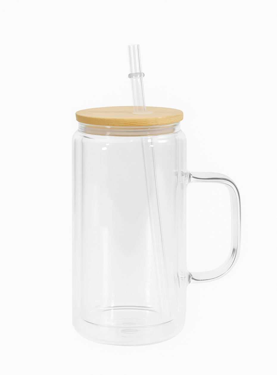 16oz and 20oz Glass Customizable Snow Globe Tumbler With Handle