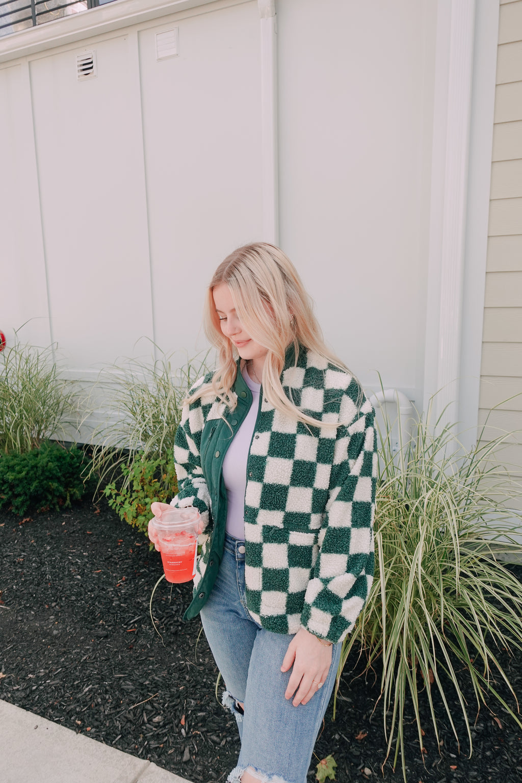 Hunter Green Checkered Fleece Jacket