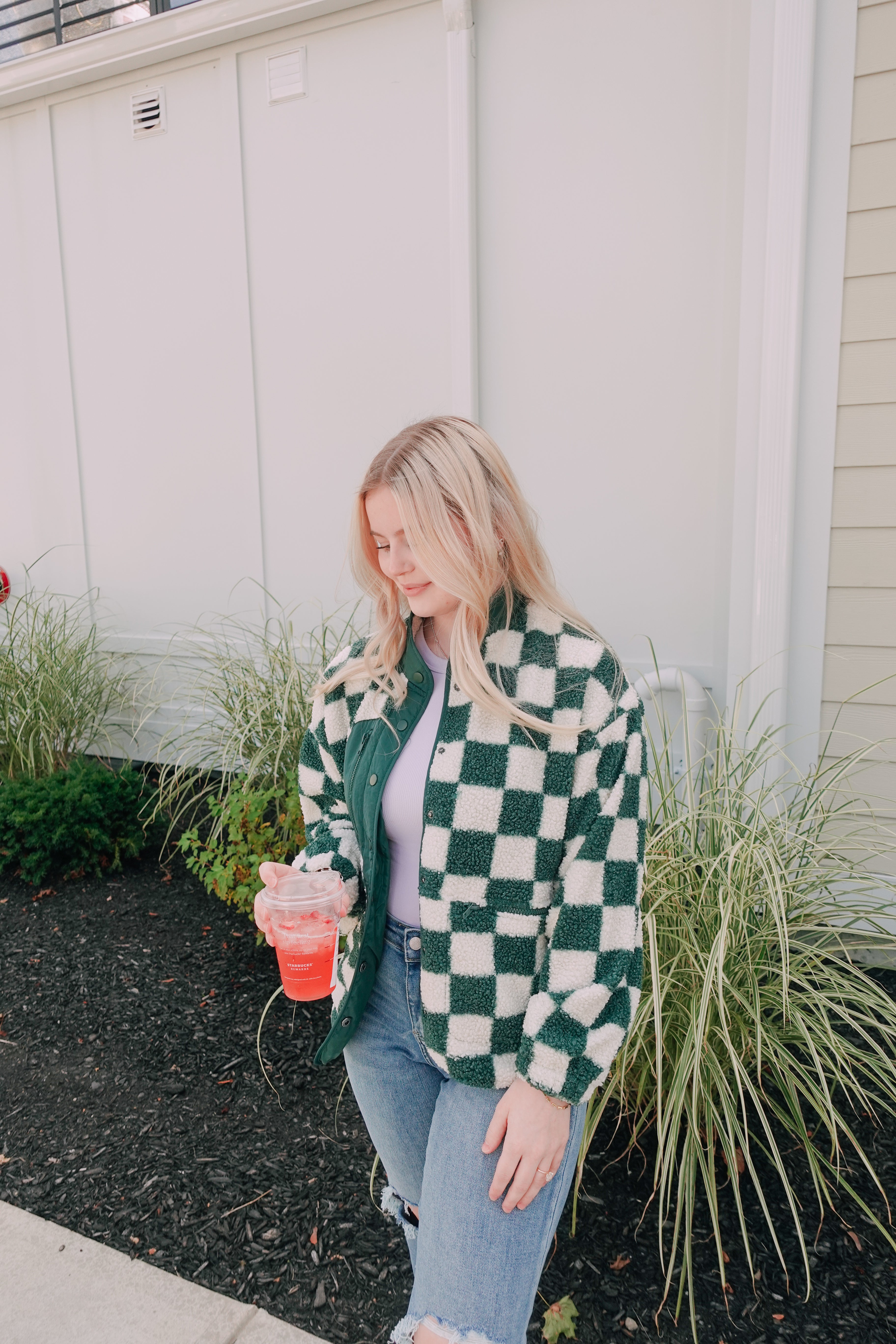 Hunter Green Checkered Fleece Jacket