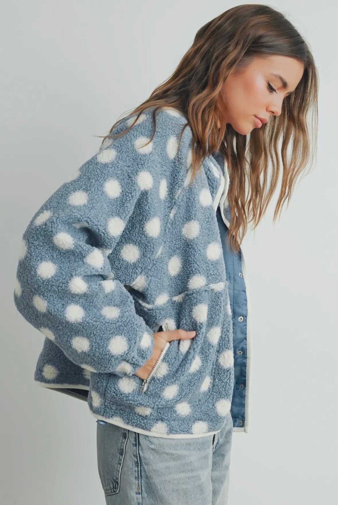 Polka Dot Button Down Jacket Blue