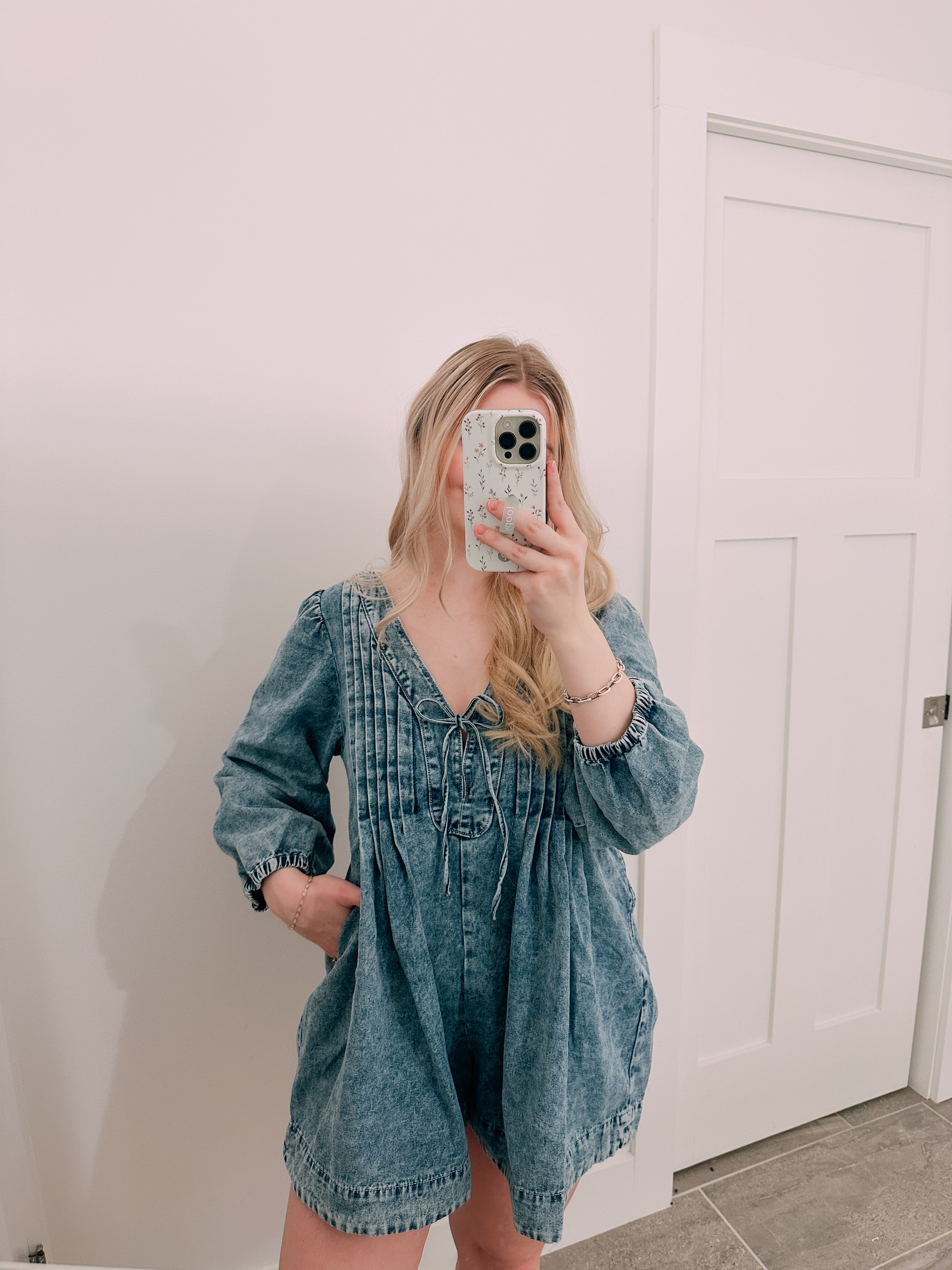 Front Tie Deniem Romper Dress