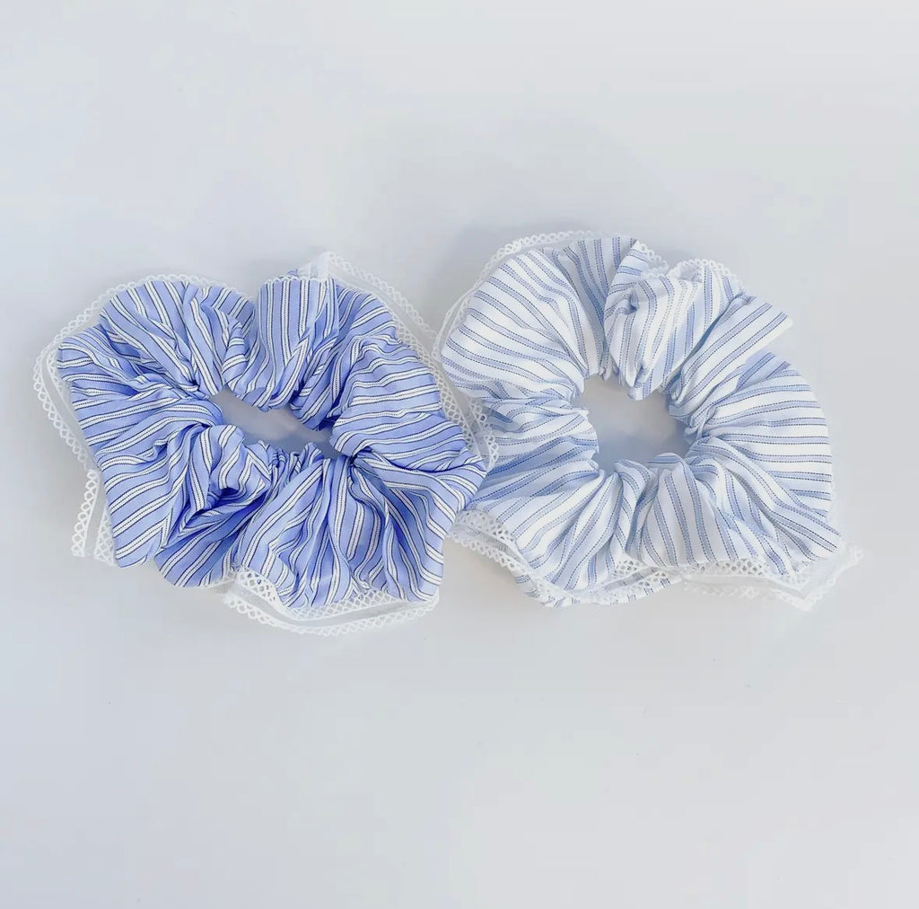 Coastal Blue Large Stripped Scrunchies