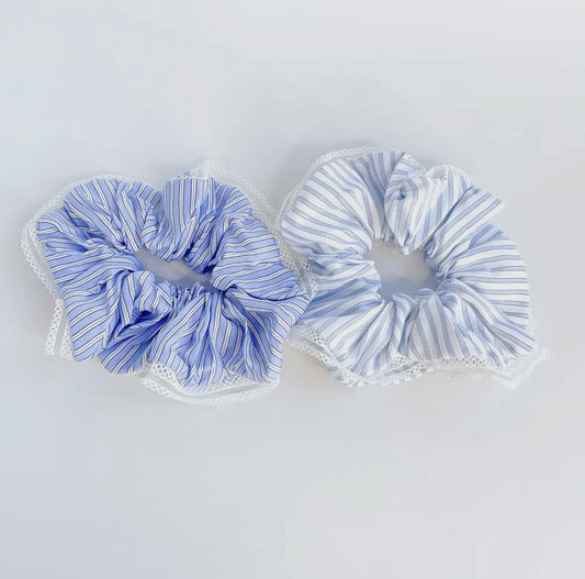 Coastal Blue Large Stripped Scrunchies