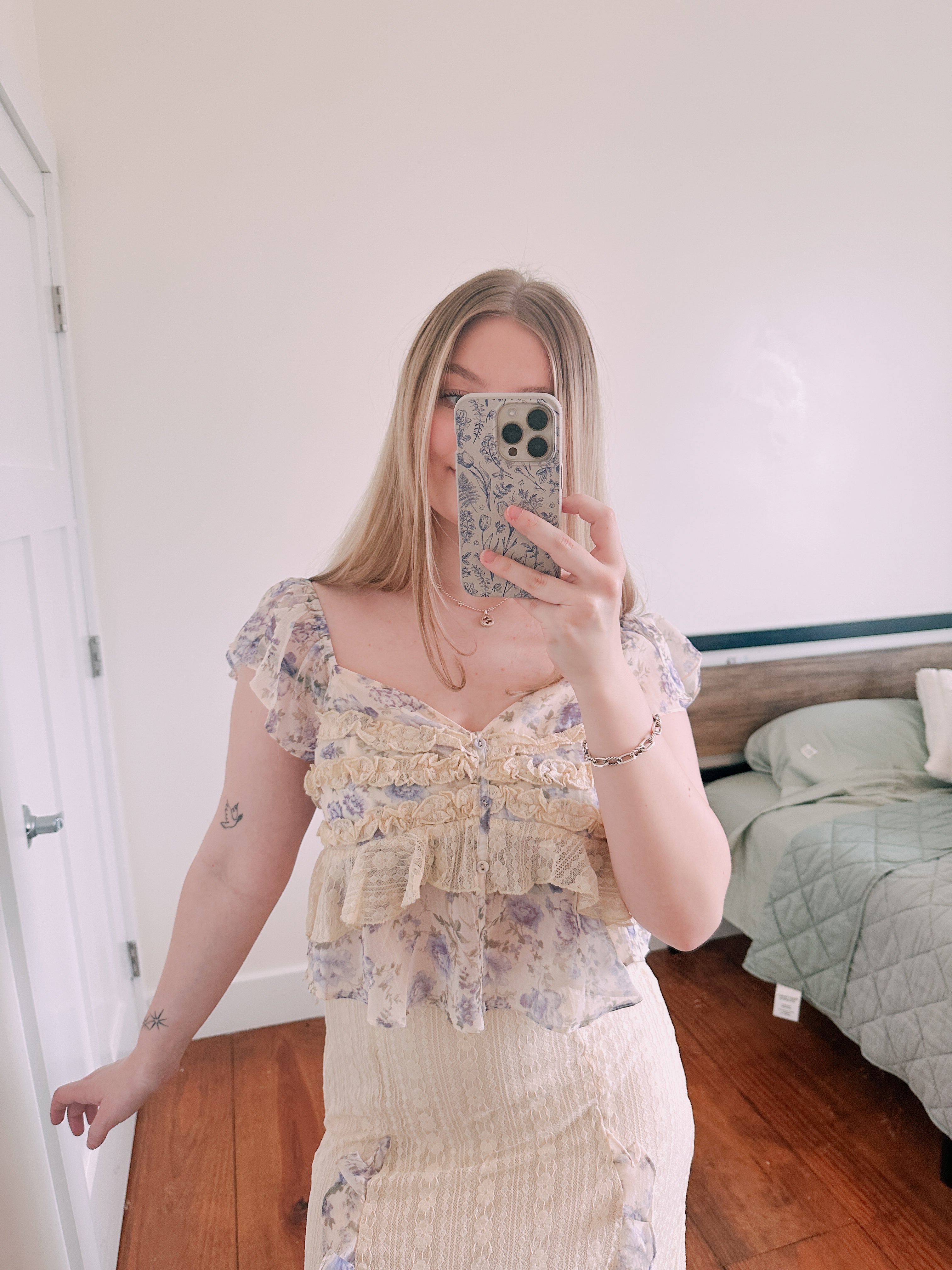 Lavender Ruffles and Floral Top