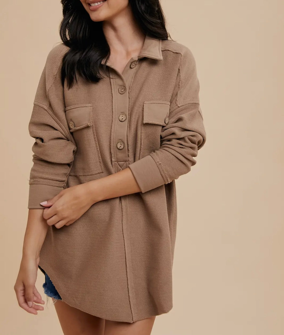 Sophie Collared Button Sweater Taupe