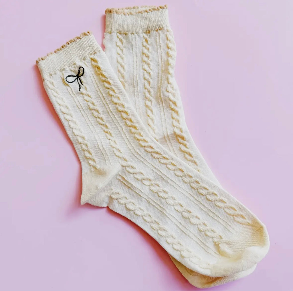 Bow Embroidered Socks - pack of 3