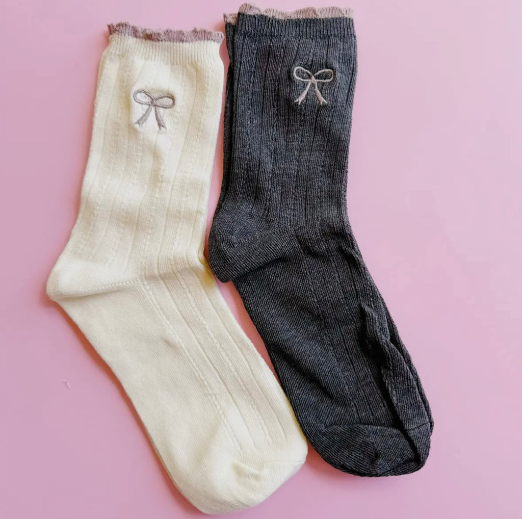 Bow Embroidered Socks - pack of 3
