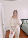 Flirty Off The Shoulder Lounge Set Cream