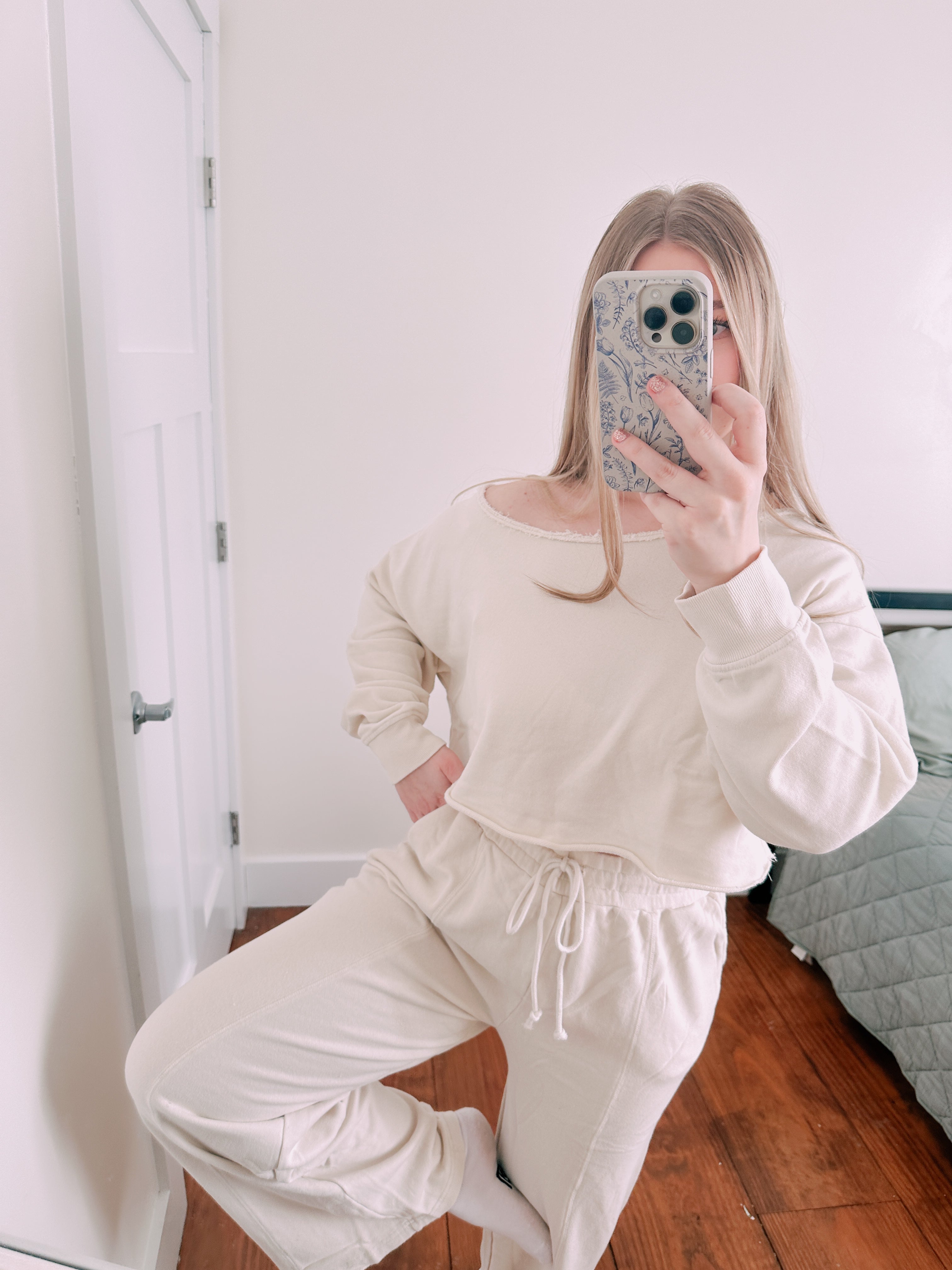 Flirty Off The Shoulder Lounge Set Cream